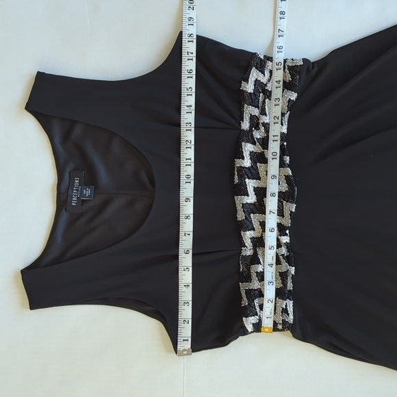 Perceptions Chevron Design Sleeveless A-Line Cocktail Dress 12P Black White - Picture 8 of 12